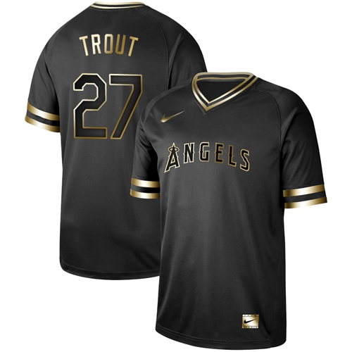 Nike Angels of Anaheim #27 Mike Trout Black Gold Authentic Stitched MLB Jersey