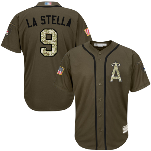 Angels of Anaheim #9 Tommy La Stella Green Salute to Service Stitched MLB Jersey