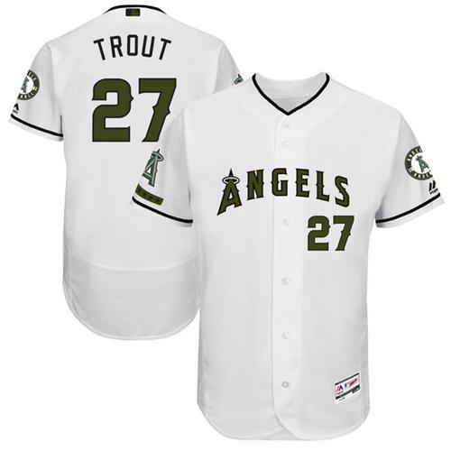 Angels of Anaheim #27 Mike Trout White Flexbase Authentic Collection Memorial Day Stitched MLB Jersey