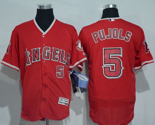 Angels of Anaheim #5 Albert Pujols Red Flexbase Authentic Collection Stitched MLB Jersey