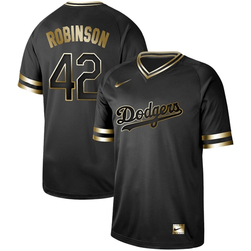 Nike Dodgers #42 Jackie Robinson Black Gold Authentic Stitched MLB Jersey