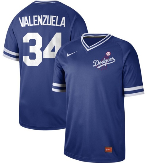 Nike Dodgers #34 Fernando Valenzuela Royal Authentic Cooperstown Collection Stitched MLB Jersey