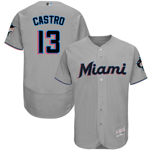 marlins #13 Starlin Castro Grey Flexbase Authentic Collection Stitched MLB Jersey