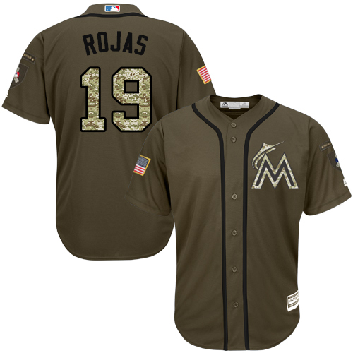 marlins #19 Miguel Rojas Green Salute to Service Stitched MLB Jersey