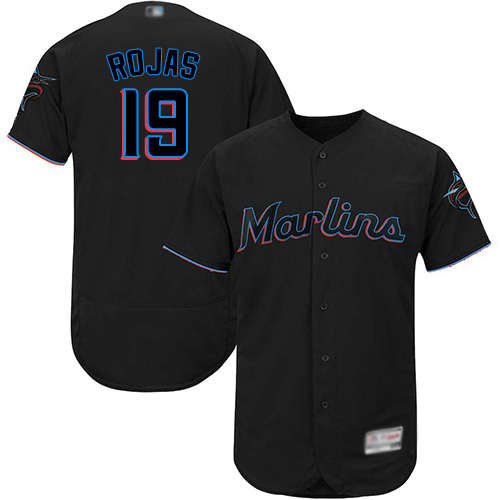 marlins #19 Miguel Rojas Black Flexbase Authentic Collection Stitched MLB Jersey