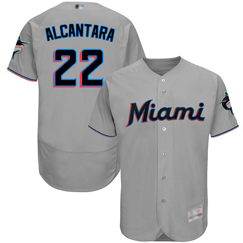 marlins #22 Sandy Alcantara Grey Flexbase Authentic Collection Stitched MLB Jersey