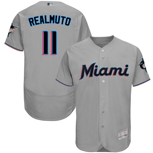 marlins #11 JT Realmuto Grey Flexbase Authentic Collection Stitched MLB Jersey