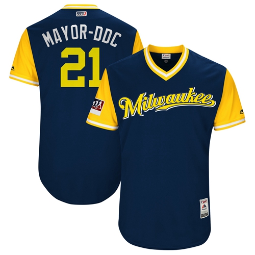 Brewers #21 Travis Shaw Navy 