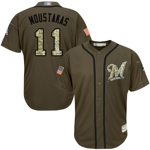 Brewers #11 Mike Moustakas Green Salute to Service Stitched MLB Jersey Brewers #11 Mike Moustakas Green Salute to Service Stitched MLB Jersey