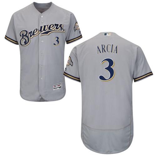 Brewers #3 Orlando Arcia Grey Flexbase Authentic Collection Stitched MLB Jersey Brewers #3 Orlando Arcia Grey Flexbase Authentic Collection Stitched MLB Jersey
