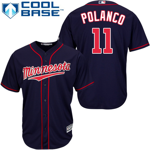 Twins #11 Jorge Polanco Navy Blue Cool Base Stitched MLB Jersey