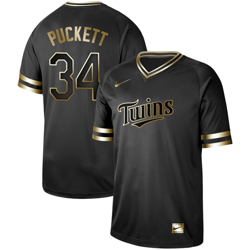 Nike Twins #34 Kirby Puckett Black Gold Authentic Stitched MLB Jersey