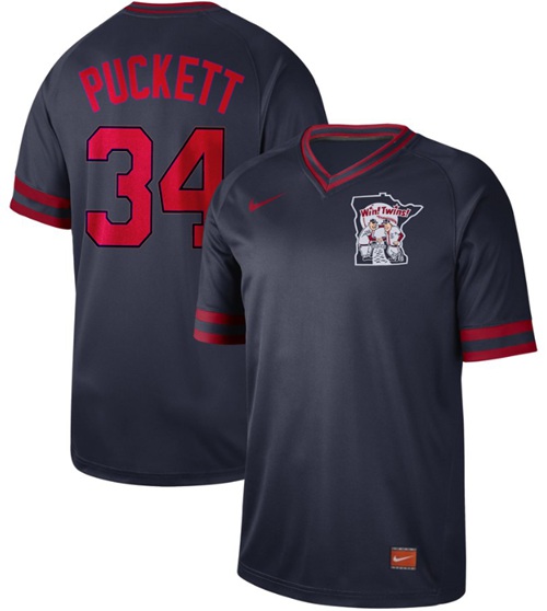 Nike Twins #34 Kirby Puckett Navy Authentic Cooperstown Collection Stitched MLB Jersey