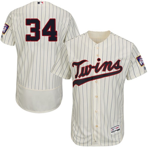 Twins #34 Kirby Puckett Cream Strip Flexbase Authentic Collection Stitched MLB Jersey