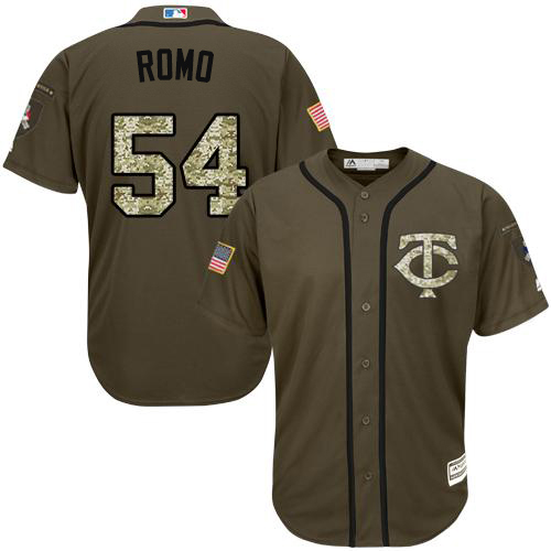 Twins #54 Sergio Romo Green Salute to Service Stitched MLB Jersey