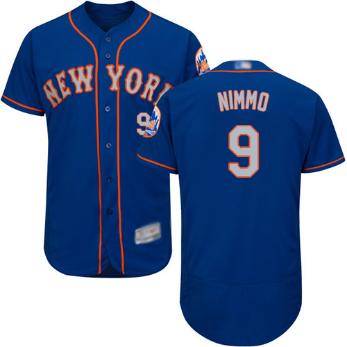 Mets #9 Brandon Nimmo Blue(Grey NO.) Flexbase Authentic Collection Stitched MLB Jersey