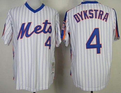 Mitchell and Ness Mets #4 Lenny Dykstra White Blue Strip Stitched MLB Jersey
