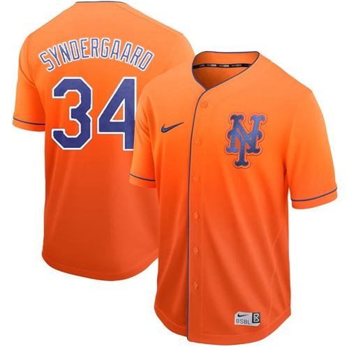Nike Mets #34 Noah Syndergaard Orange Fade Authentic Stitched MLB Jersey