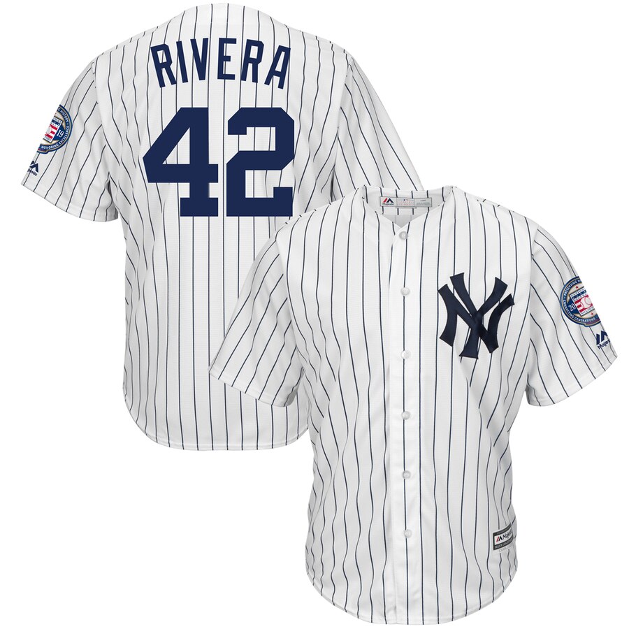 New York Yankees #42 Mariano Rivera Majestic 2019 Hall of Fame Patch Cool Base Player Jersey White Navy
