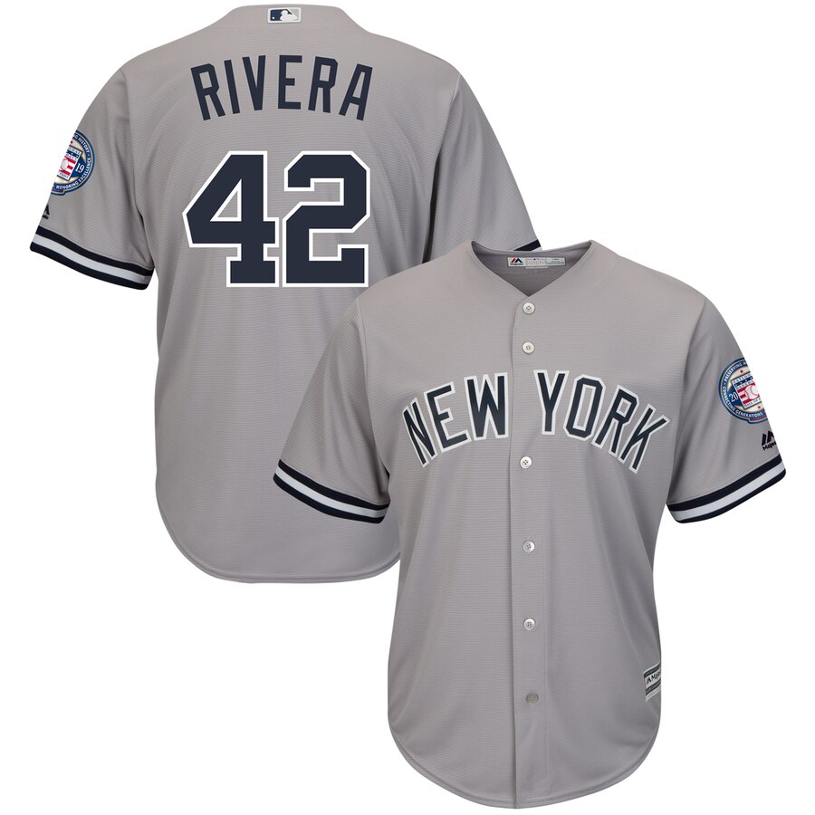New York Yankees #42 Mariano Rivera Majestic 2019 Hall of Fame Patch Cool Base Player Jersey Gray