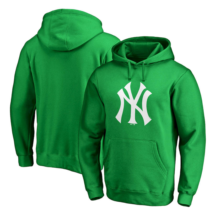 New York Yankees Majestic St. Patrick's Day White Logo Pullover Hoodie Kelly Green