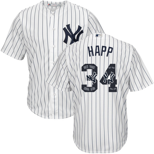Yankees #34 J.A. Happ White Strip Team Logo Fashion Stitched MLB Jersey