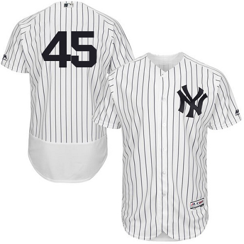 Yankees #45 Luke Voit White Strip Flexbase Authentic Collection Stitched MLB Jersey