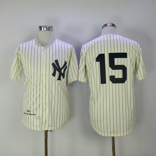 Mitchell And Ness 1969 Yankees #15 Thurman Munson Cream Throwback Stitched MLB Jersey