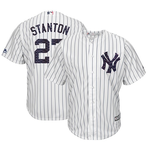 Yankees #27 Giancarlo Stanton White Strip New Cool Base 2018 Stars & Stripes Stitched MLB Jersey