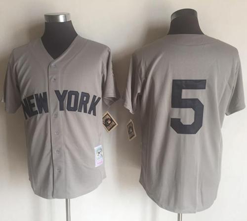 Mitchell And Ness Yankees #5 Joe DiMaggio Grey Throwback Stitched MLB Jersey
