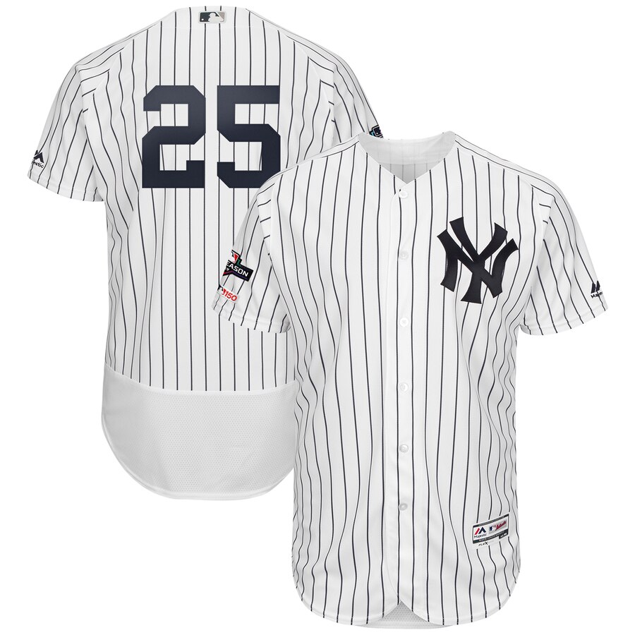New York Yankees #25 Gleyber Torres Majestic 2019 Postseason Authentic Flex Base Player Jersey White Navy