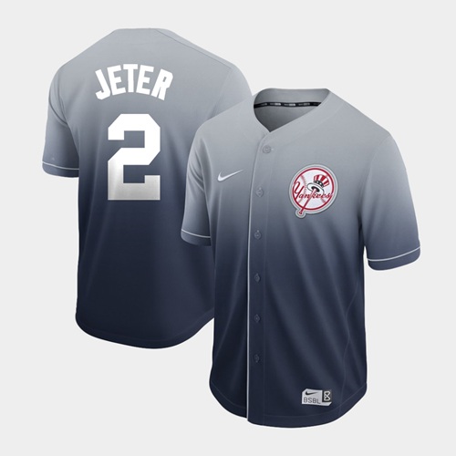 Nike Yankees #2 Derek Jeter Navy Fade Authentic Stitched MLB Jersey