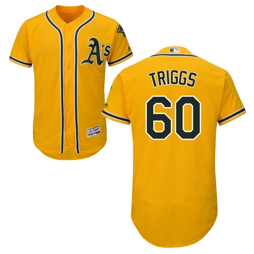 Athletics #60 Andrew Triggs Gold Flexbase Authentic Collection Stitched MLB Jersey