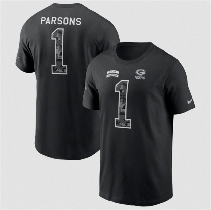 Men's Green Bay Packers #1 Micah Parsons Black 2026 Salute to Service Name & Number T-Shirt