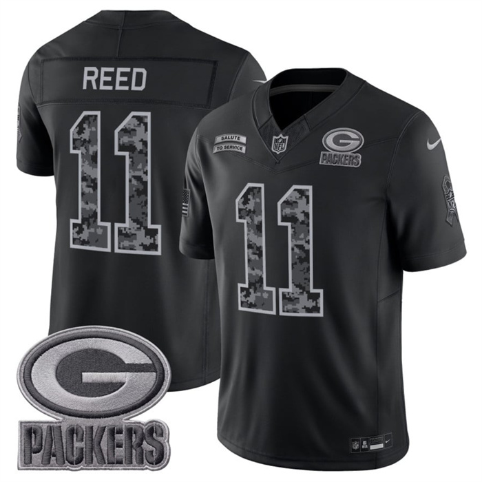 Men's Green Bay Packers #11 Jayden Reed Black F.U.S.E. 2026 Salute to Service Limited Stitched Football Jersey