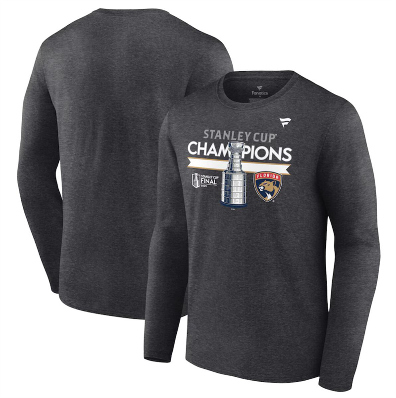 Men's Florida Panthers Heather Charcoal 2024 Stanley Cup Champions Locker Room Long Sleeve T-Shirt