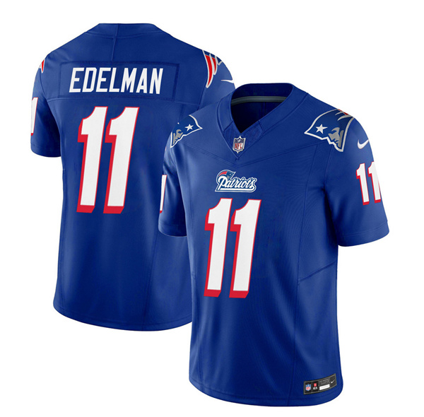 Men's New England Patriots #11 Julian Edelman Blue 2023 F.U.S.E. Throwback Limited Stitched Football Jersey