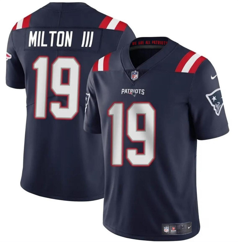 Men's New England Patriots #19 Joe Milton III Navy 2024 Vapor Limited Stitched Football Jersey