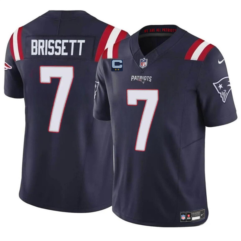 Men's New England Patriots #7 Jacoby Brissett Navy F.U.S.E. With 2-Star C Patch Vapor Limited Stitched Football Jersey