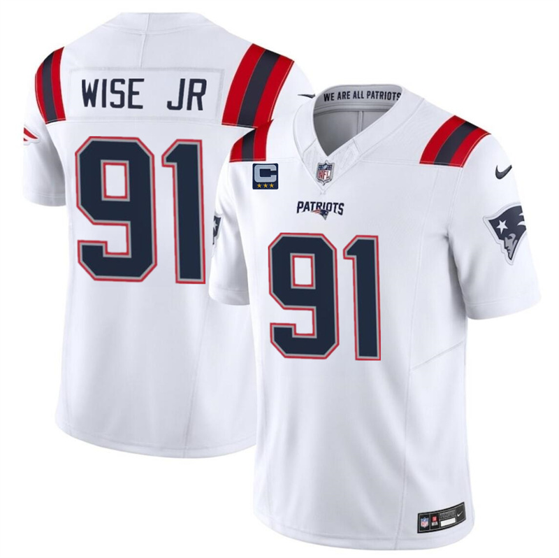 Men's New England Patriots #91 Deatrich Wise Jr White F.U.S.E. With 3-Star C Patch Vapor Limited Stitched Football Jersey