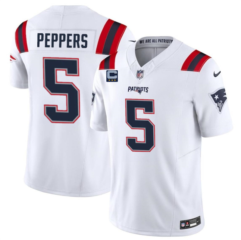 Men's New England Patriots #5 Jabrill Peppers White F.U.S.E. With 3-Star C Patch Vapor Limited Stitched Football Jersey