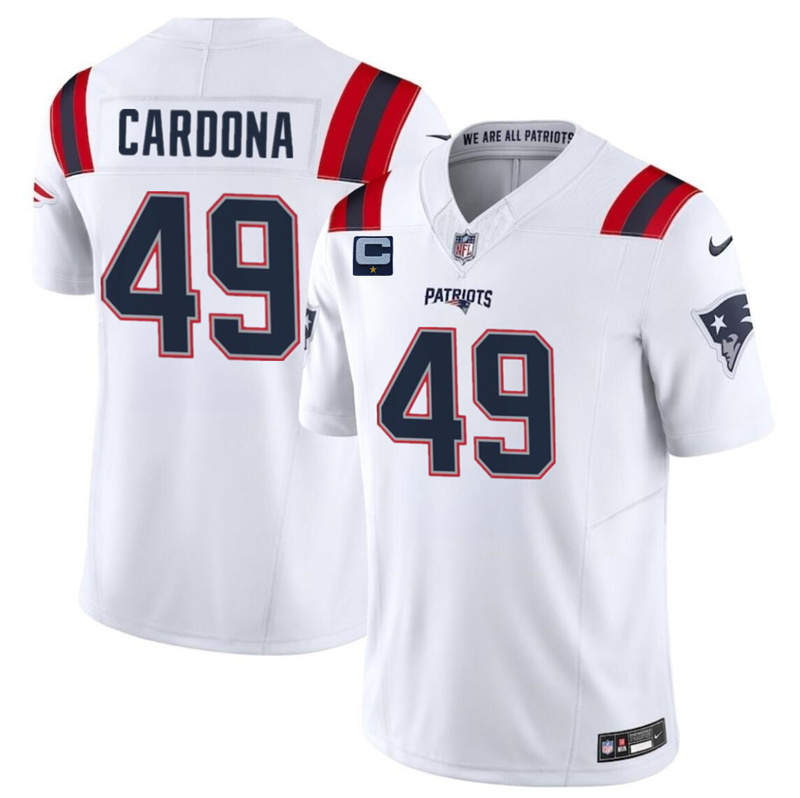 Men's New England Patriots #49 Joe Cardona White F.U.S.E. With 1-Star C Patch Vapor Limited Stitched Football Jersey