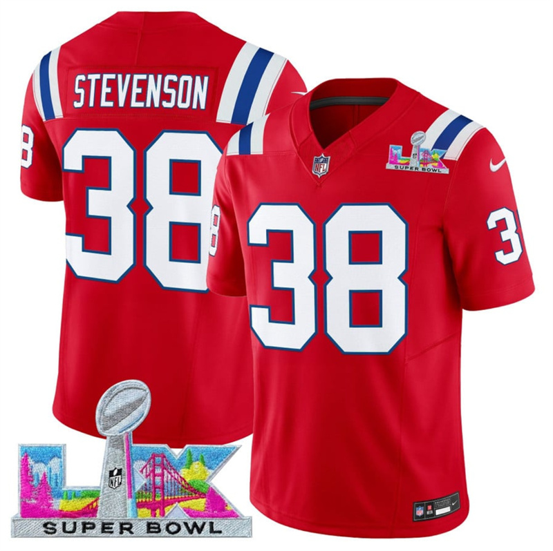 Men's New England Patriots #38 Rhamondre Stevenson Red 2025 F.U.S.E. Super Bowl LX Patch Vapor Limited Stitched Football Jersey
