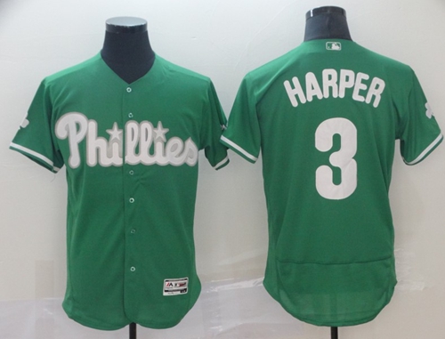 Phillies #3 Bryce Harper Green Flexbase Authentic Collection St. Patrick's Day Stitched MLB Jersey