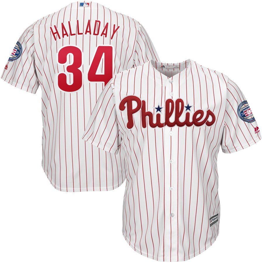 Philadelphia Phillies #34 Roy Halladay Majestic 2019 Hall of Fame Official Cool Base Player Jersey White Red