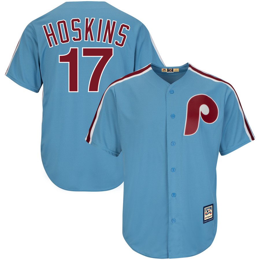Philadelphia Phillies #17 Rhys Hoskins Majestic Alternate Official Cool Base Cooperstown Stitched MLB Jersey Light Blue