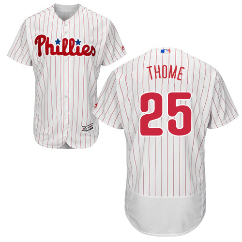 Phillies #25 Jim Thome White(Red Strip) Flexbase Authentic Collection Stitched MLB Jersey