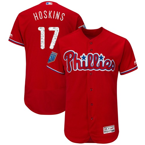 Phillies #17 Rhys Hoskins Red 2018 Spring Training Authentic Flex Base Stitched MLB Jersey