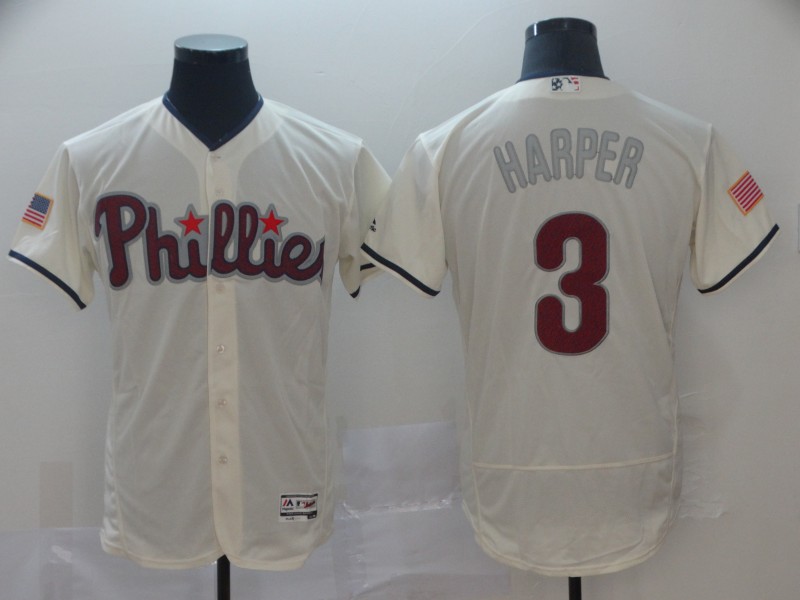 Philadelphia Phillies #3 Bryce Harper Cream Independence Day Flexbase Authentic Stitched MLB Jersey