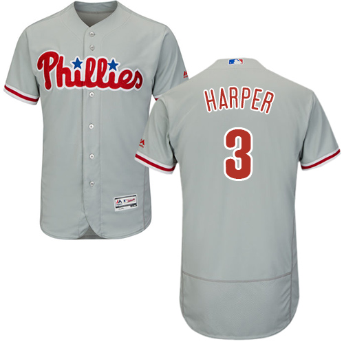 Phillies #3 Bryce Harper Grey Flexbase Authentic Collection Stitched MLB Jersey